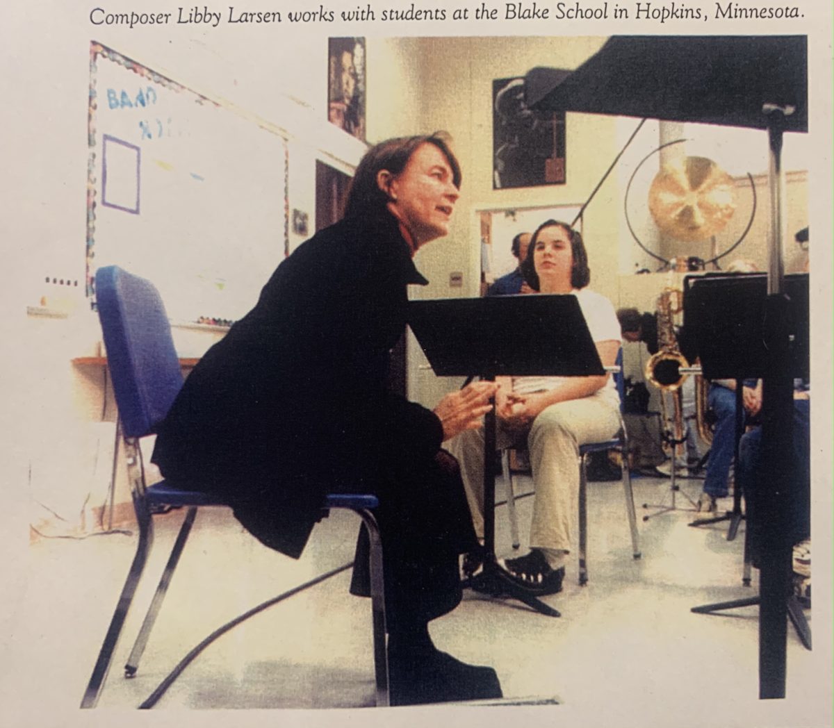 ACF Co-Founder Libby Larsen in rehearsals with students at the Blake School in Hopkins, MN.