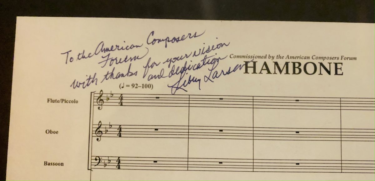 A note from Libby Larsen on the published score of 'Hambone.'