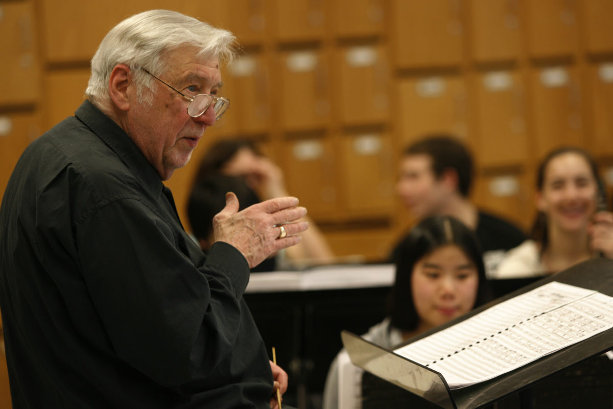 Gunther Schuller rehearsing 'Nature's Way' with the Lexington High School Band of Massachusetts at the Mass. Music Educator’s Association Convention (2006).