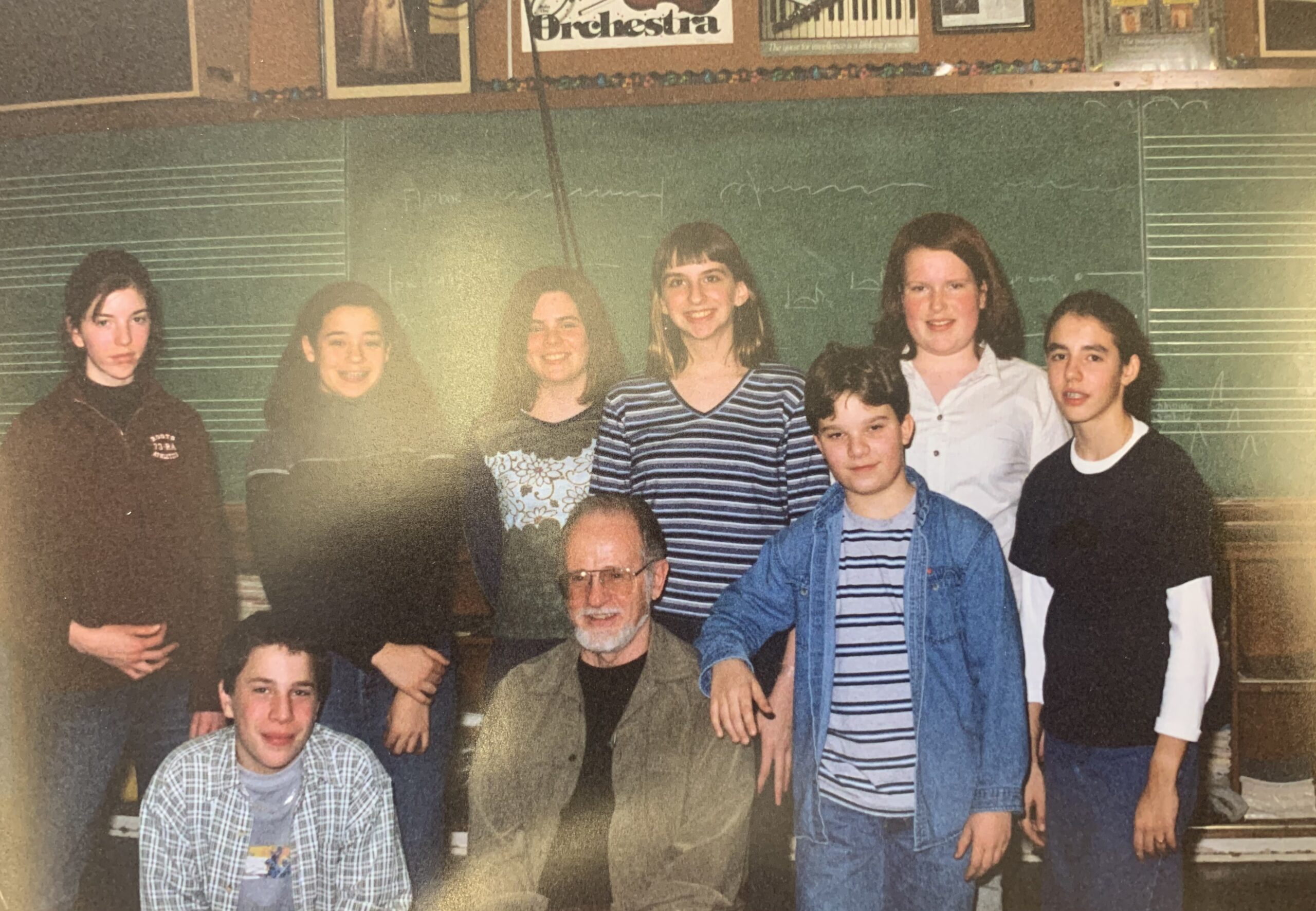 Michael Colgrass in residence with students at Winona Drive Public School Band in Toronto, Ontario, Canada (2000).