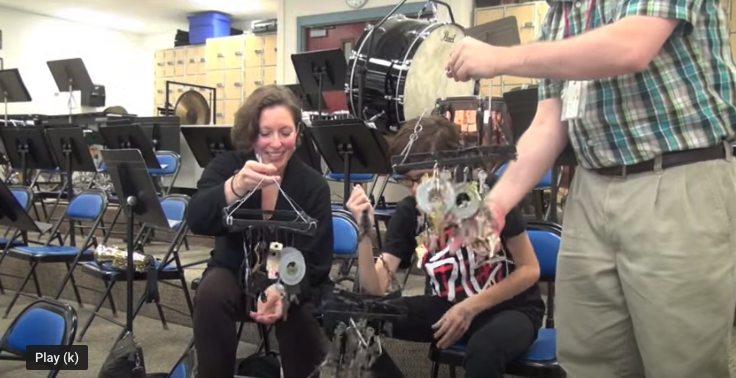 Susan Botti and the students at Linden Avenue Middle School Band, Red Hook, NY make wind chimes for 'Eye of the Hawk' (2015).